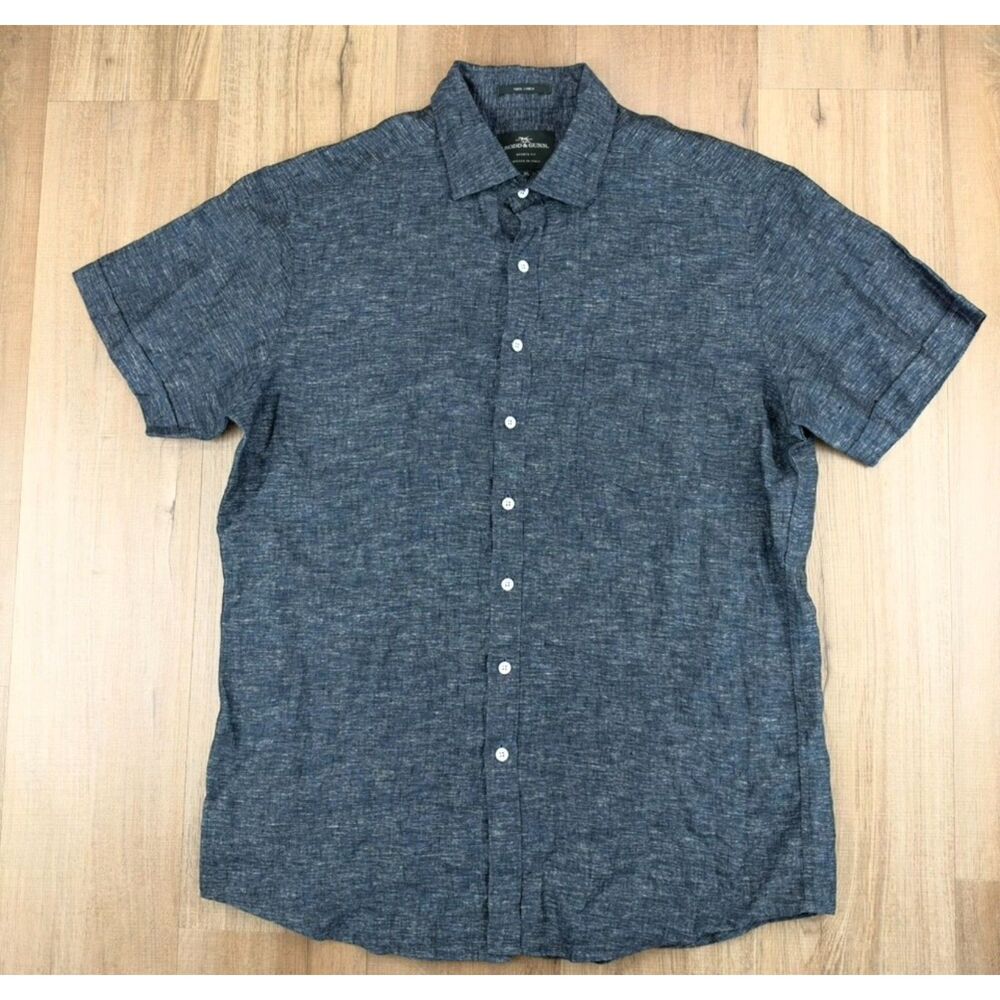 Rodd & Gunn 100% Linen Sports Fit Woven in Italy Dark Blue Blend Men's XL